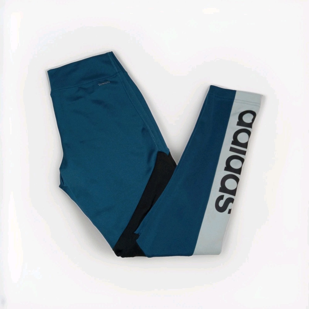 Adidas Climalite Leggings Women Small Teal Colorblock Logo Activewear Pants